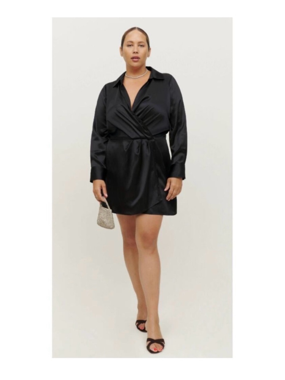 Reformation Alaine Silk Shirt Dress in Black